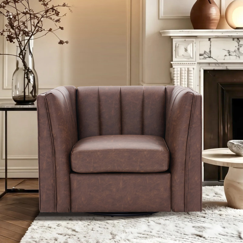 Chaise pivotante l 34,7 po Velours capitonné, Similicuir moka