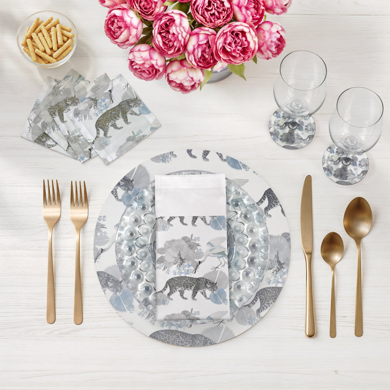 Sous-verres ronds en cuir végétalien Leopard, Poudre