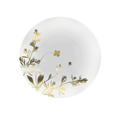 Assiette à dîner ronde en plastique doré et blanc 10,5 pouces Ecoqualité