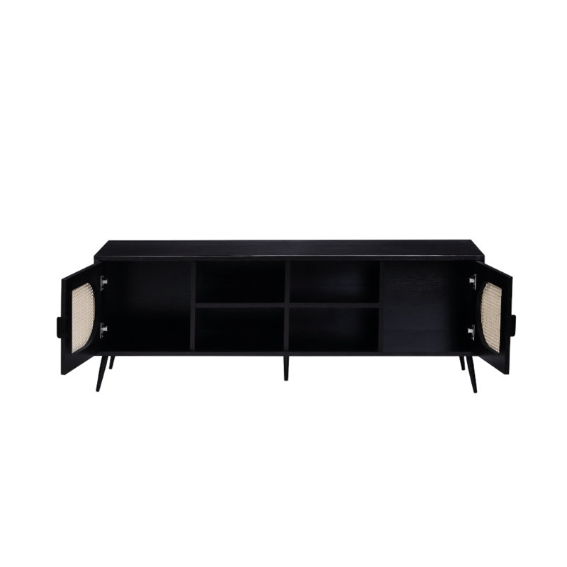 Stylish Black Tv Stand Featuring Metal Legs, Cabinet And Veneer, 50 - 59 Finish With Insert For 50-59" Tvs