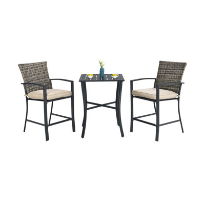 Square 2 - Person 27.5" Steel Bar Height Dining Set with Cushions