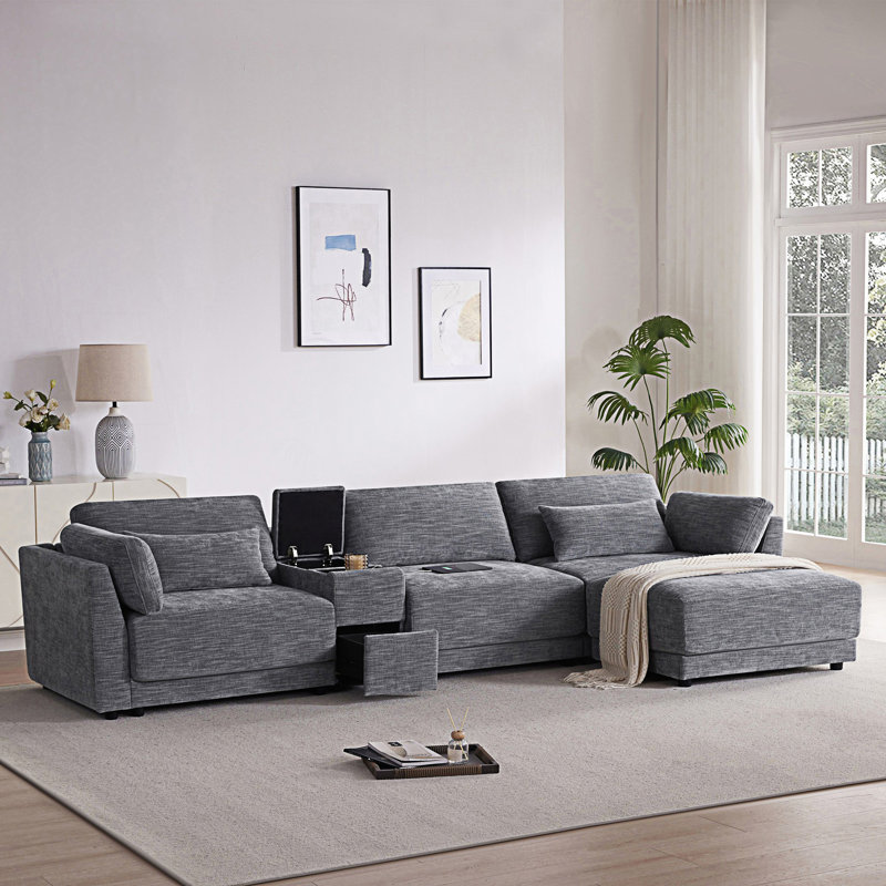 Canapé modulaire modulaire avec console de rangement et repose-pieds mobile