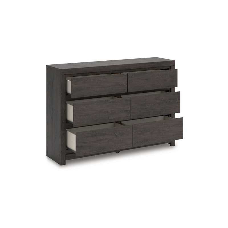 Commode large Gesi, 6 tiroirs avec poignées encastrées, noir anthracite