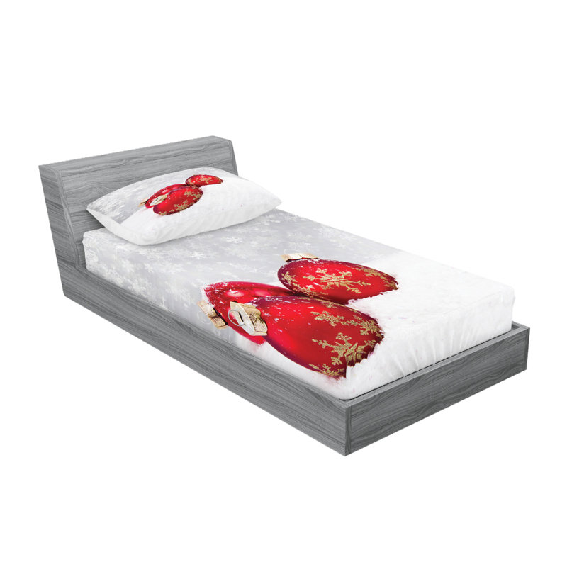 Ambesonne Christmas Fitted Sheet & Pillow Sham , Red White, Twin Sheet Set + 2 Pillowcases