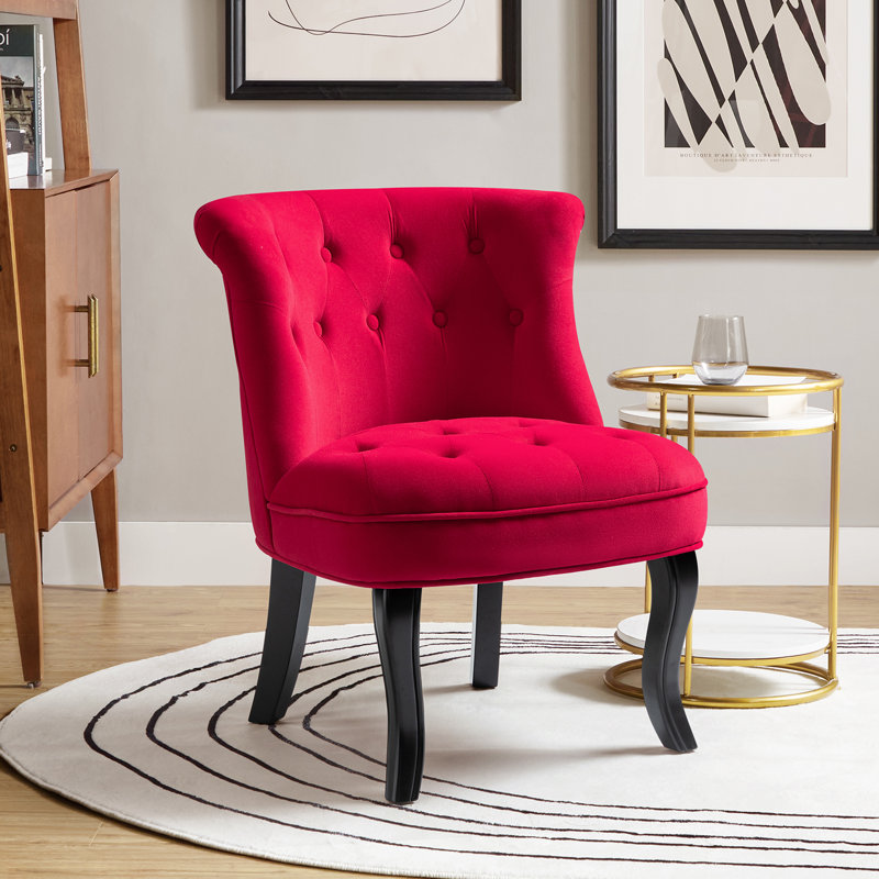 Chaise d'appoint à oreilles rembourrée en velours Grenier, Velours rouge