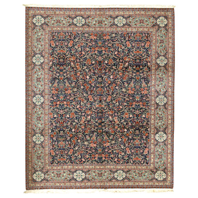 Hand Knotted Wool Oriental Area Rug in Navy And Green