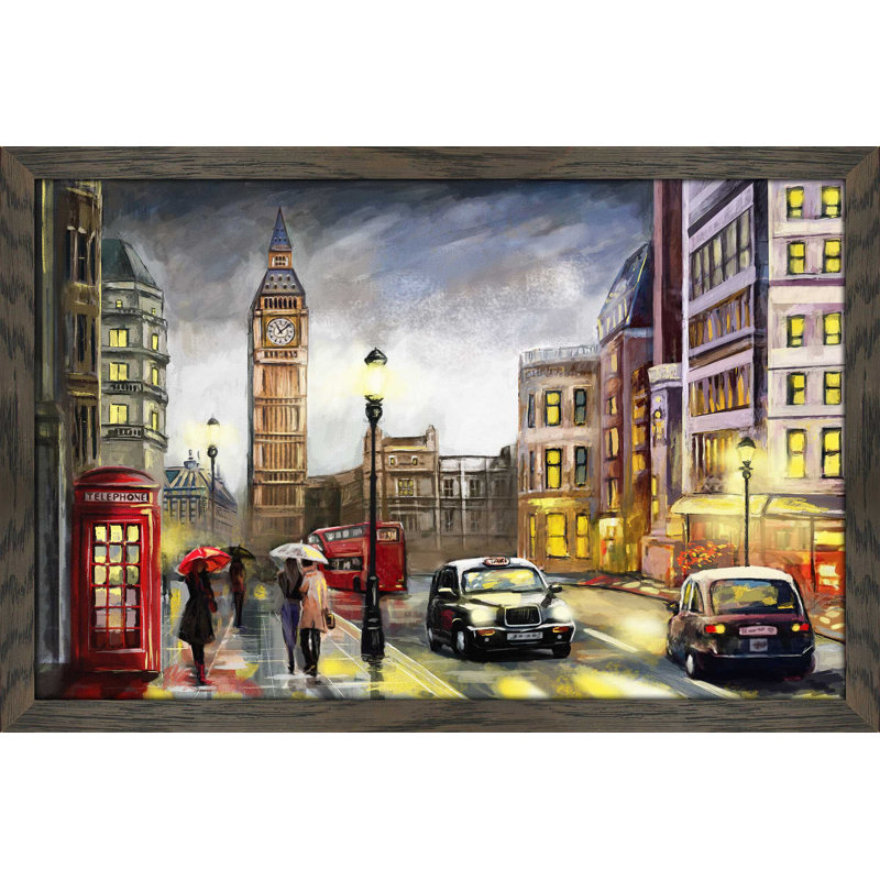 «London Streets», reproduction encadrée, H 21,5 po x l 27,5 po x P 0,75 po, Cadre chocolat patiné