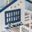 Lit superposé double / lit mezzanine avec bibliothèque, L 78,58 po x l 56,37 po x H 84,17 po, bois de pin + contreplaqué + panneau de fibres à densité moyenne, 3 pièces, blanc et bleu