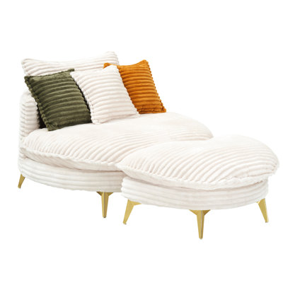 Corduroy With Metal Legs - Beige For Living Room & Office Use 65.11 Inches Long In 2 Seats And 3 Pillows For A Charming Look