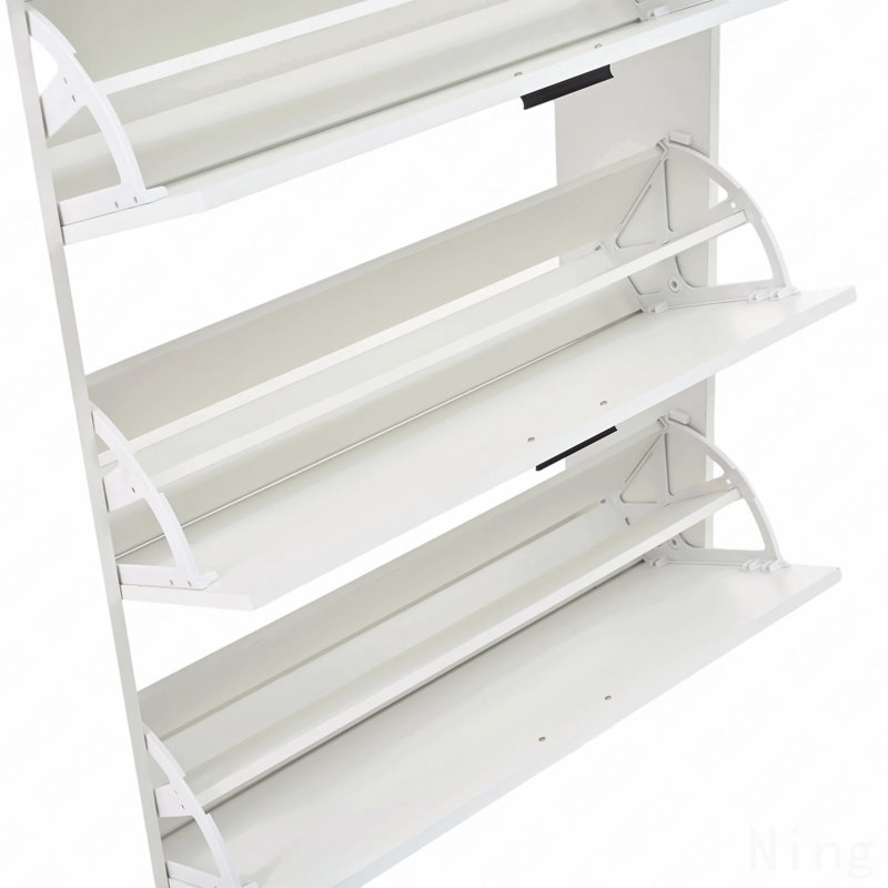 Large Two-Drawer Shoe Storage Cabinet With Three-Fold Doors, White