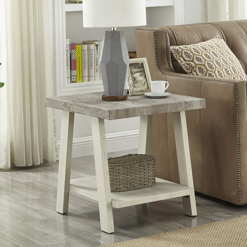 Table de bout Athens, H 23 po x l 22 po x P 24 po, Gris, Blanc