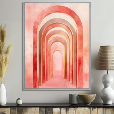 Blush Art Deco Wall Art, Gold Arch Canvas, Deco Arches In Blush