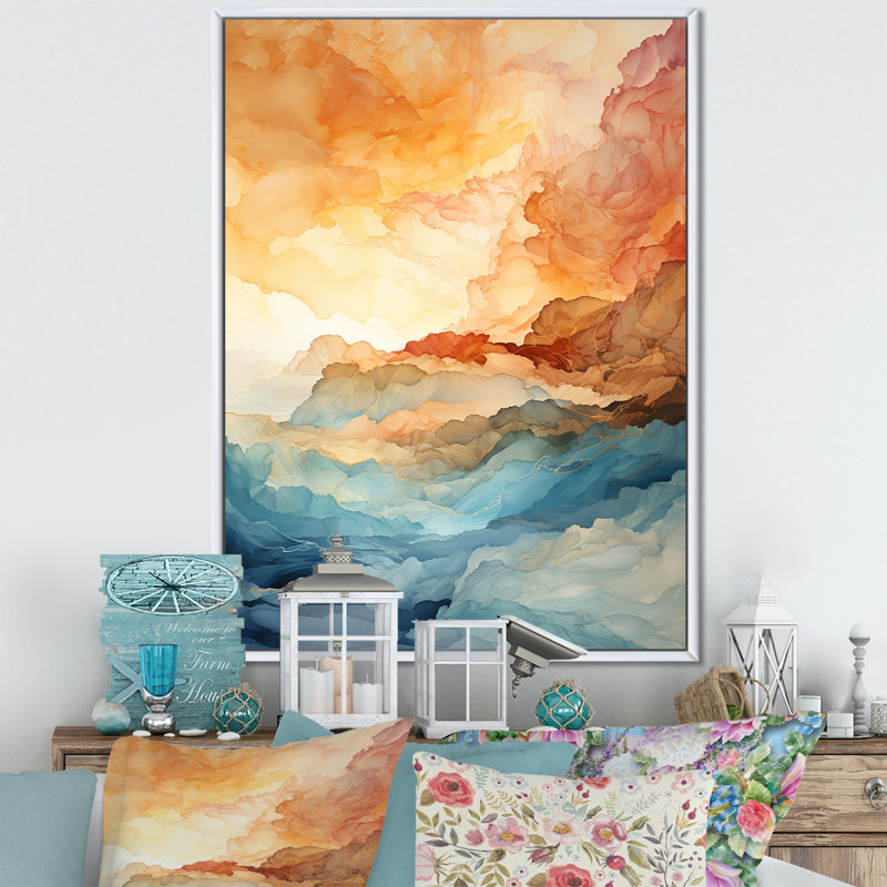 «Bold Sunset Coastal Horizon», reproduction sur toile, Cadre flottant blanc, H 20 po x l 12 po x P 1 po