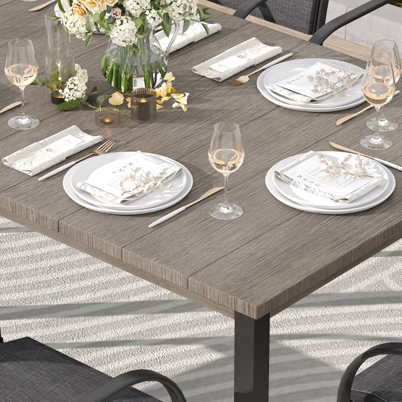 Leyre 6 - Person Patio Dining Set with Rectangular Table, Wood Gray/Gray