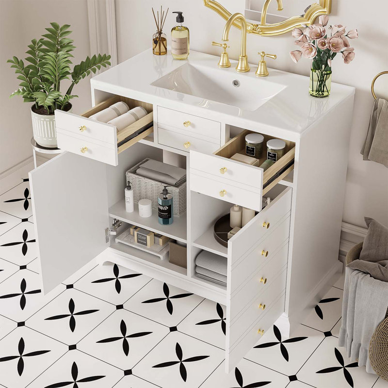 Meuble-lavabo autoportant sophistiqué avec rangement abondant et qualité durable