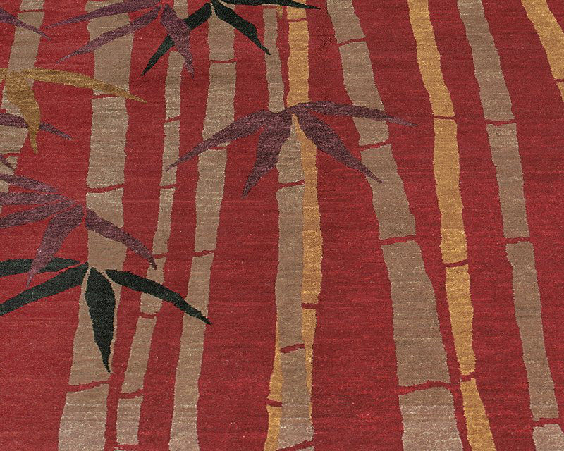 Bamboo Floral Area Rug in Gray/Red, Rectangle 6' x 9'