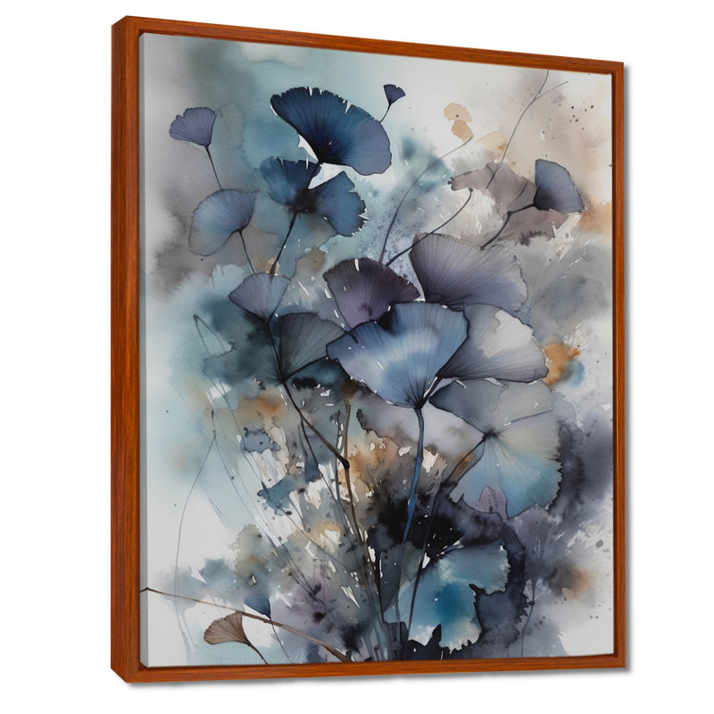 «Blue and Flowers Bouquet interprétation», impressions sur toile, H 32 po x l 16 po, Cadre flottant brun