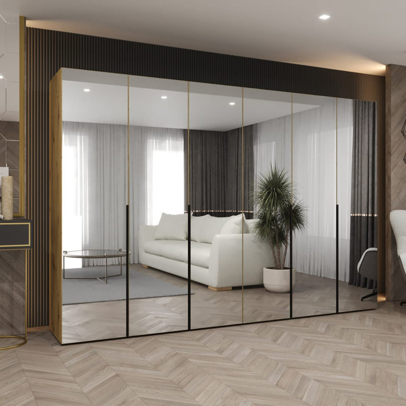 Bia 6 Door Manufactured Wood Wardrobe, Oak Artisan