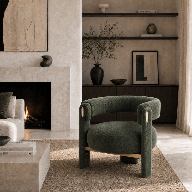 Accent Stool, Green, Chenille