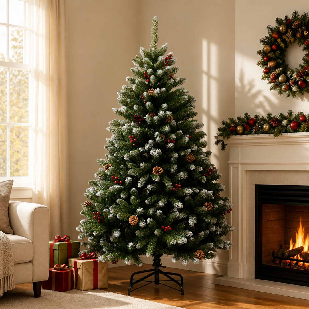 Vidaxl Artificial Hinged Christmas Tree 180 Cm Pvc Green And White, Green - Image 3