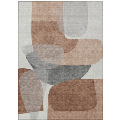 10' X 14' Rust And Gray Abstract Washable Indoor Outdoor Area Rug