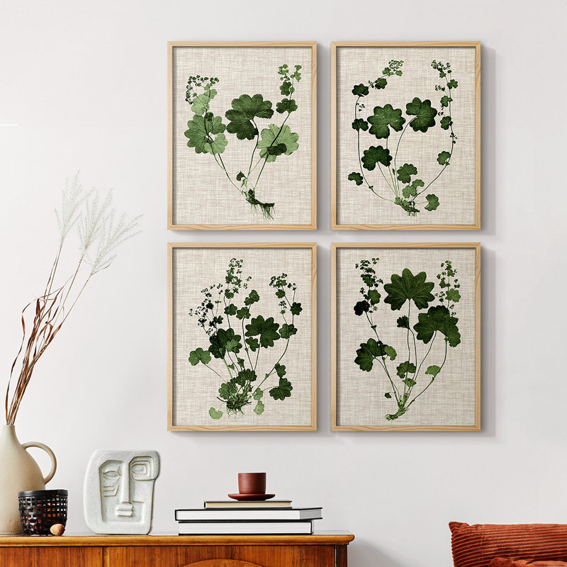 «Forest Foliage on Linen I», reproduction encadrée - ensemble de 4, H 20 po x l 16 po, Noir