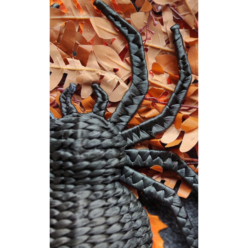 Set Of 2 Handwoven Black Rattan Spider Wall Decor – Halloween Or Gothic Accent