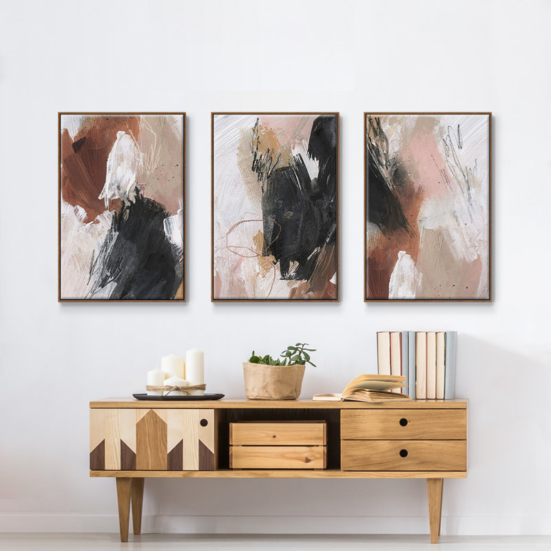 «Unbleached Neutrals I», reproduction sur toile 3 pièces, H 36 po x l 72 po x P 2 po, Noyer