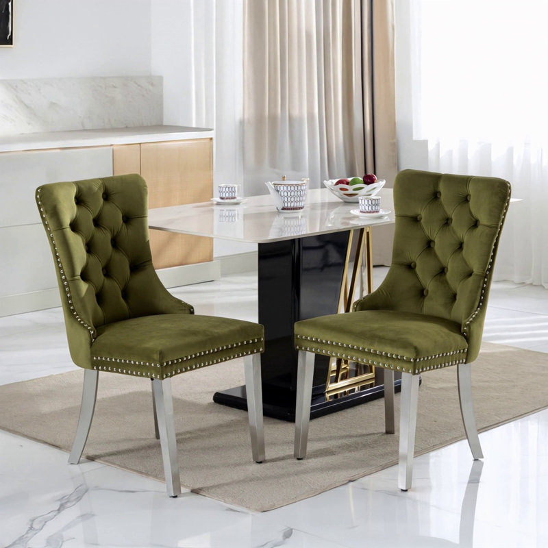 High-End Tufted Solid Wood Contemporary Velvet Upholstered Dining Chair With Chrome Stainless Steel Plating Legs