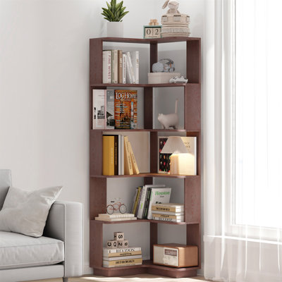 Bibliothèque de coin en L à 6 niveaux pour salon