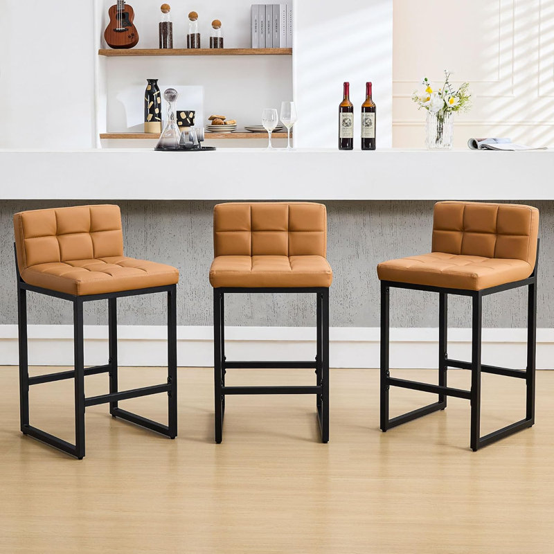 Tabouret de comptoir rembourré à dossier bas avec structure en métal épaissie pour îlot de cuisine, Tanné, 3