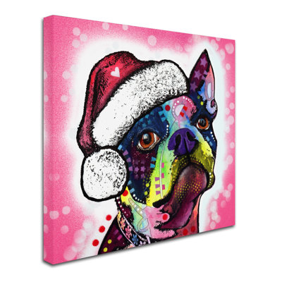 Boston Terrier Christmas' Graphic Art Print on Wrapped Canvas -  Trademark Fine Art, ALI18422-C1414GG
