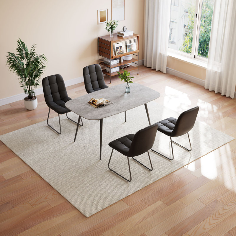5-Piece Dining Table and Chairs ,Dining Room Set with 4 Modern Chairs, Black, Grey