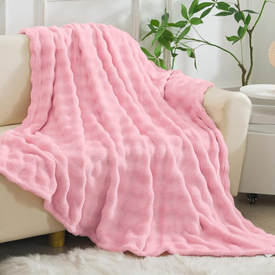 Soft Plush Cozy Warm Fleece Bubble Textured Bed Throw Blanket