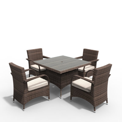 4 - Person Wicker Patio Dining Set with Square Table , Cushions Included