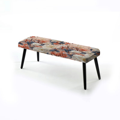 Motif botanique japonais de jardin zen - Banc noir rembourré floral