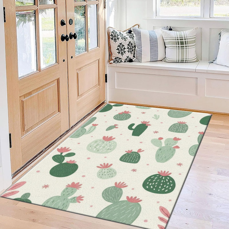 Creamy Green Cactus Carpet-waterproof, easy to clean, machine-washable, soft and comfortable; suitable for door mats, kitchens, living rooms, bedrooms, corridors, and laundry areas. Easy to clean, durable carpet for home decoration.