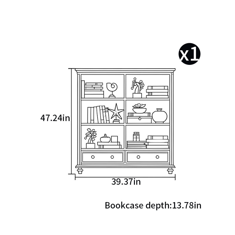 Bibliothèque de style campagne américaine, Blanc, (3 tablettes) H 47,24 po x l 39,37 po x P 13,78 po