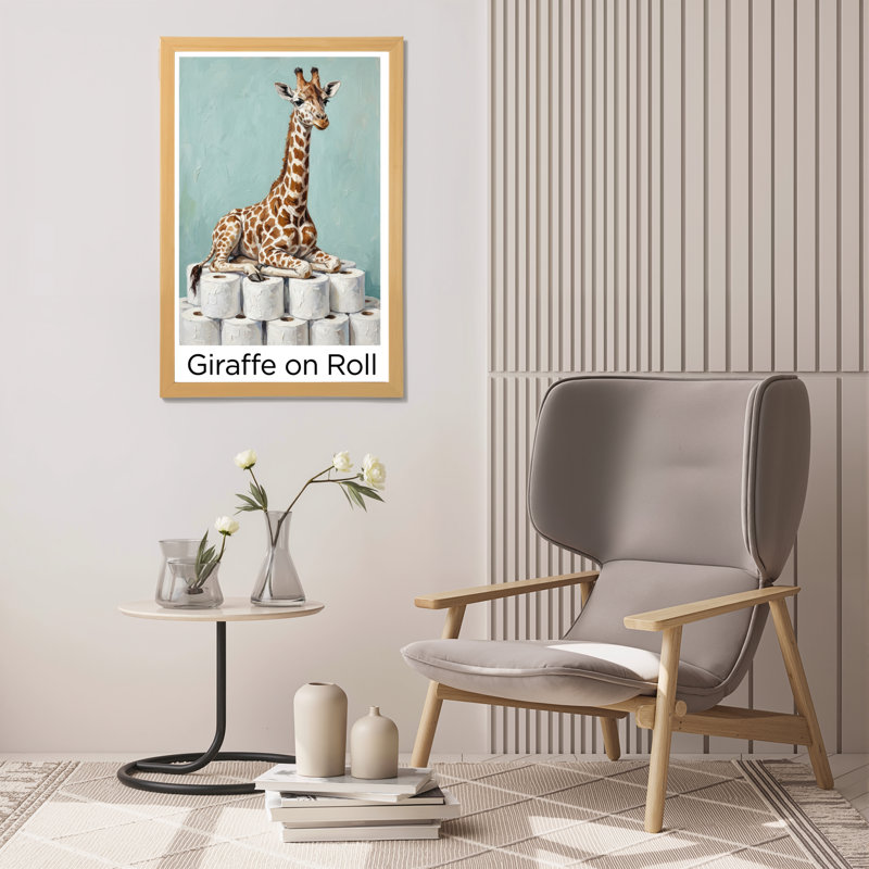 Girafe sur rouleau, ensemble de 1 reproduction d'art sur toile tendue sur toile, H 18 po x l 12 po