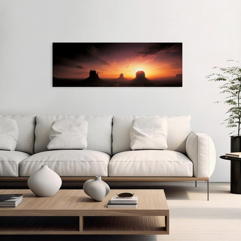 Monument Valley, Utah, États-Unis, paisible paysage serein abstrait coucher de soleil, art mural, 16" H x 48" W