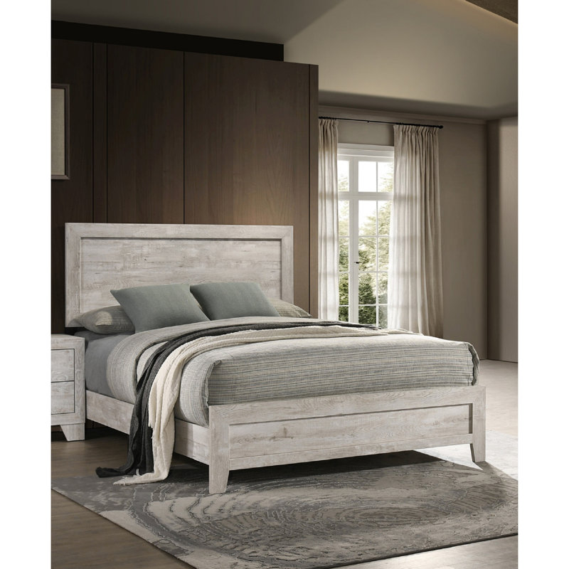 Whitewashed Wood Finish 1pc Panel Bed, King