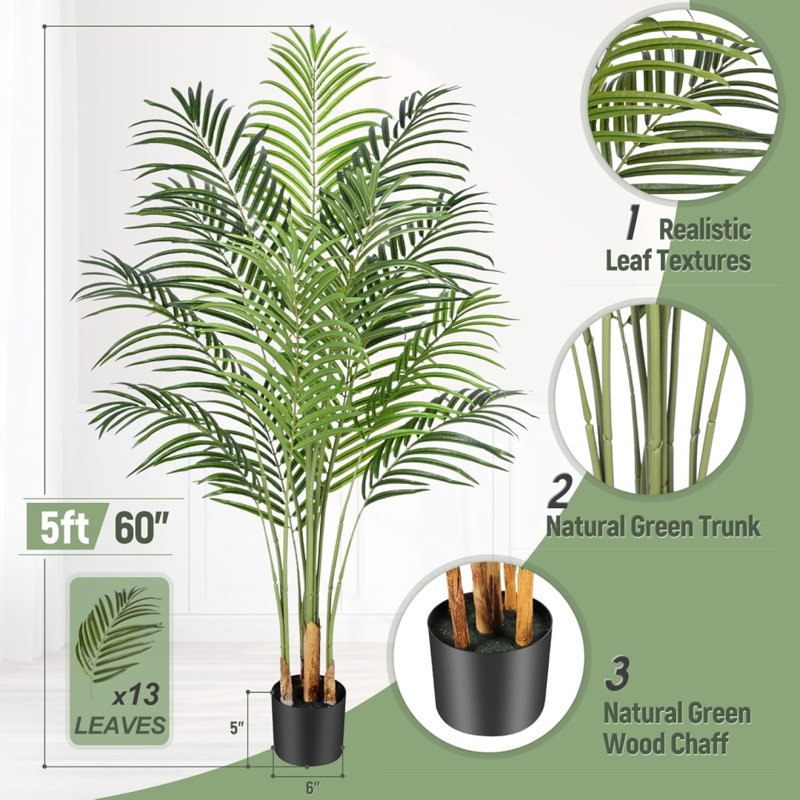 Artificial Palm Tree Indoor Plant Tall Fake Tropical Paradise Palm Tree In Pot With Real Bark Design Faux Areca Palm Tree