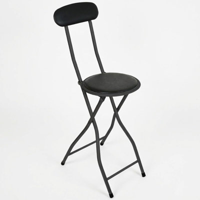 Round Compact Padded Folding High Back Stools Chair Back Rest For Breakfast, Office, Kitchen, Desk Foldable Bar Chairs (Black) (1)