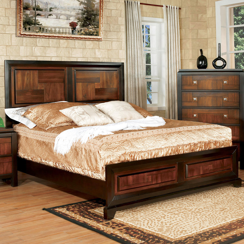 Lit pour chambre à coucher moderne / noyer, grand lit avec parquet en bois massif