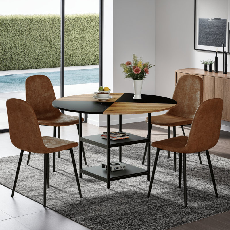 Ensemble de table et 4 chaises, rangement double couche, 47,3 po, Brun
