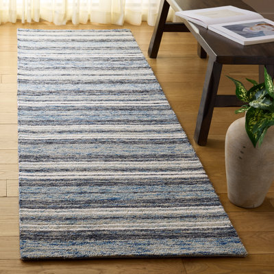 Ebony 777 Hand Tufted Wool/Cotton Striped Rug in Blue/Beige