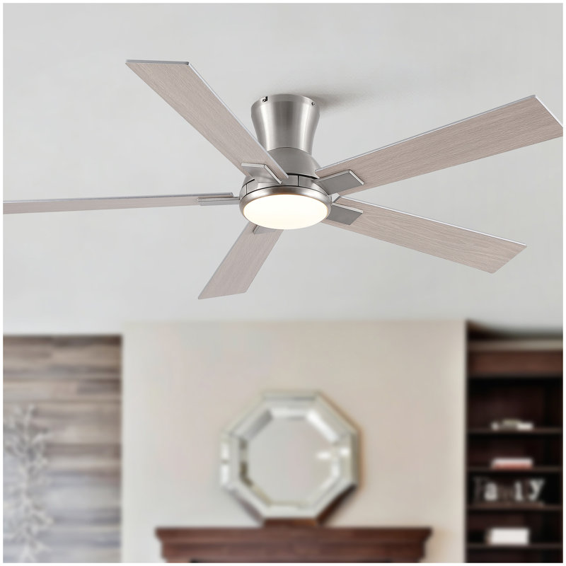 52" Modern Brushed Nickel Finish Reversible Quiet Motor Ceiling Fan with Light and Remote Control