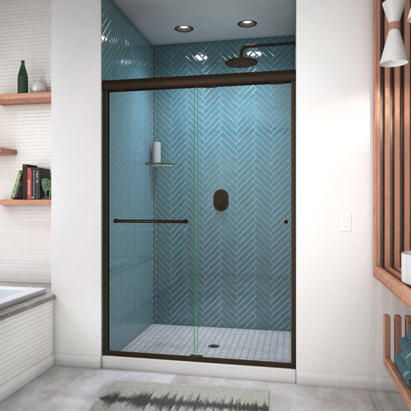 Porte de douche demi-cadre E 46 "x H 70,5" Ese, Bronze huilé anodisé, Left Opening