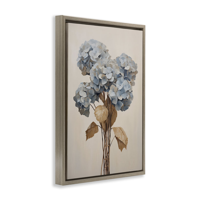 Toile flottante rétro "Blue Hydrangea" par Petals Prints Design, Cadre flottant orme Montalcino, H 25 po x l 17 po
