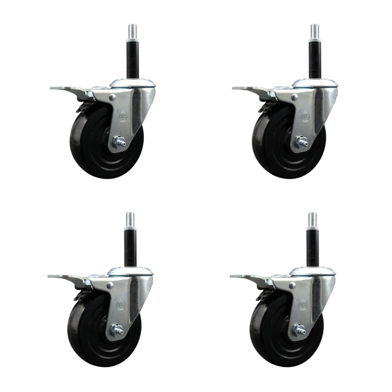 Hard Rubber Swivel 3/4 Inch Expanding Stem Caster Set Total Lock Brake